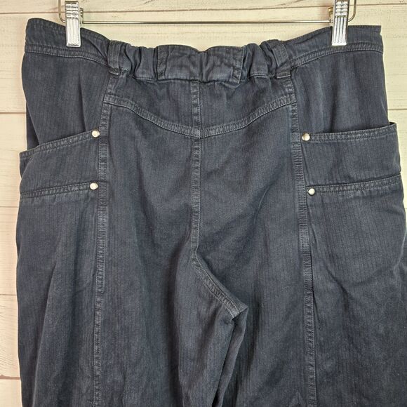 Free People Baggy Double Knee Navy Pants Women’s Size 6 Elastic Waist - Picture 5 of 11